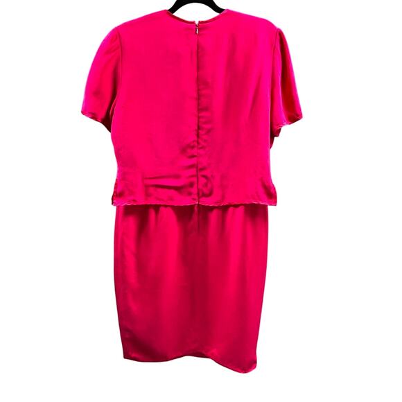 Lady Di Vintage 80s SILK Hot Pink Dress Minimalist Romantic Old Money Dress 10 - Picture 2 of 9
